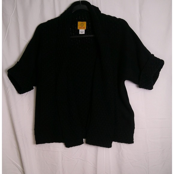 Ruby Rd. Sweaters - Ruby Rd Black Textured Knit Short Sleeve Open Front Cardigan Sweater Top L